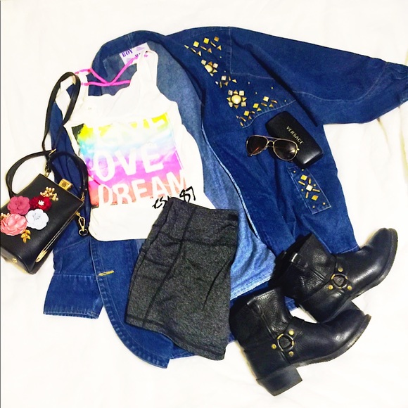»—Coachella—» Stylish Metal Studded Denim Jacket w/Oversized Fit Vintage - Picture 1 of 16